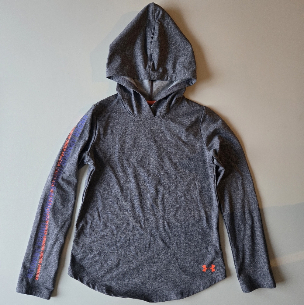 Under Armour Youth Medium Heather Grey Hoodie | Tech Fabric